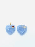 20X20 mm Gemstone Charm Puff Heart Shape - 925 Silver and gold plating- Gemstone Pendant- Silver pendant with inlay gemstone