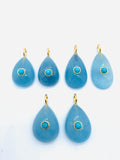 Aquamarine Pear Charm 13x18 / 13x20/ 14x20 mm Size - 925 Silver and gold plating- Gemstone Pendant- with inlay gemstone- QTY 1 PIECE