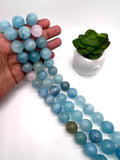 18MM Aquamarine Round Beads - AAA Quality - Length 40 cm- Natural Aquamarine from Brazil.