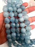 15MM Aquamarine Round Beads - AAA Quality - Length 40 cm- Natural Aquamarine from Brazil.