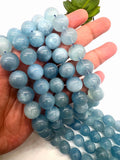 15MM Aquamarine Round Beads - AAA Quality - Length 40 cm- Natural Aquamarine from Brazil.