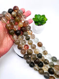 18mm Multi Rutilated Quartz Round Beads – AAA Quality Gemstone Strand, origin Brazil. Rutile round beads