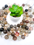 18mm Multi Rutilated Quartz Round Beads – AAA Quality Gemstone Strand, origin Brazil. Rutile round beads