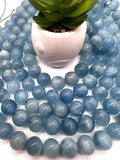 15MM Aquamarine Round Beads - AAA Quality - Length 40 cm- Natural Aquamarine from Brazil.
