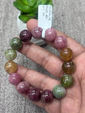 Tourmaline Bracelet- 14 mm Size - Code #B1 - AAA Quality - Natural Multi Tourmaline Round Bracelet - Length 7.5 Inch