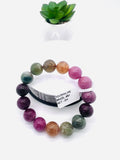 Tourmaline Bracelet- 14 mm Size - Code #B1 - AAA Quality - Natural Multi Tourmaline Round Bracelet - Length 7.5 Inch