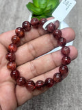 Red Rutile Round Bracelet • 9.5 mm Size • Code #C3 • AAA Quality • Natural Rutilated Quartz Bracelet