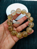 Golden Rutile Round Bracelet • 18 mm Size • Code J2 • 3A Quality • Natural Rutilated Quartz Bracelet