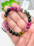Tourmaline Bracelet- 8 mm Size - Code #GT24- AAA Quality -Weight 85.7 gm Natural Multi Tourmaline Round Bracelet - Length 7.5 Inch