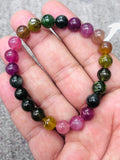 Tourmaline Bracelet- 8 mm Size - Code #GT25- AAA Quality -Weight 85.7 gm Natural Multi Tourmaline Round Bracelet - Length 7.5 Inch