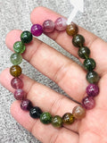 Tourmaline Bracelet- 8.5 mm Size - Code #GT28- AAA Quality -Weight 85.7 gm Natural Multi Tourmaline Round Bracelet - Length 7.5 Inch