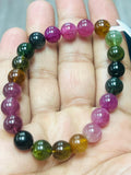 Tourmaline Bracelet- 8.5 mm Size - Code #GT29- AAA Quality -Weight 85.7 gm Natural Multi Tourmaline Round Bracelet - Length 7.5 Inch
