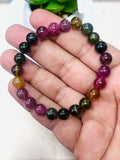 Tourmaline Bracelet- 8 mm Size - Code #GT20- AAA Quality -Weight 85.7 gm Natural Multi Tourmaline Round Bracelet - Length 7.5 Inch