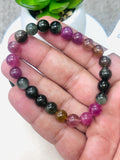 Tourmaline Bracelet- 8 mm Size - Code #GT22- AAA Quality -Weight 85.7 gm Natural Multi Tourmaline Round Bracelet - Length 7.5 Inch