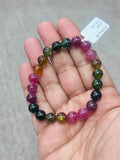 Tourmaline Bracelet- 8 mm Size - Code #GT26- AAA Quality -Weight 85.7 gm Natural Multi Tourmaline Round Bracelet - Length 7.5 Inch