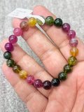 Tourmaline Bracelet- 8 mm Size - Code #GT27- AAA Quality -Weight 85.7 gm Natural Multi Tourmaline Round Bracelet - Length 7.5 Inch