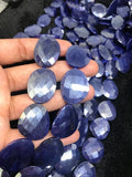 Blue Moonstone Coated faceted tumble Shape - Length 17 Inches , Flat nugget shape 18X24 MM , Moonstone coating