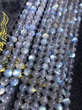 8MM Labradorite Round beads, Perfect round , top quality with blue and yellow Fire 15.5"