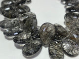 8 Inch Strand, Black Rutile Faceted Pear Beads - 10x16 mm size - Black Rutilated Quartz, Black Rutile Briolettes -Fine Quality