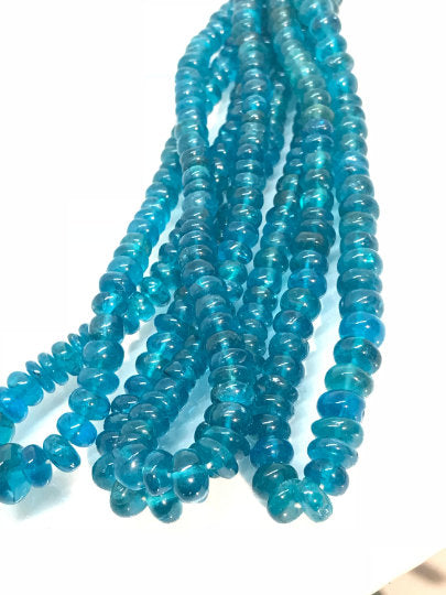 Neon Apatite ( 5 Strand Pack) Smooth Roundel Beads, 5-8mm size, 18 Inch Length- AAA Quality- Appetite Roundel Beads