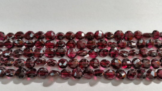 Garnet Faceted Buff Coin 7mm, Length of strand 15