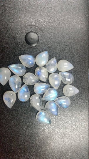 10x14 Pear Rainbow Moonstone Smooth Cabs, Pack of 4 Pc. Good Quality Cabochons , oigin India . Good Quality cabs