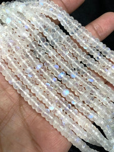 4MM Rainbow Moonstone Faceted Roundel Beads, Length 13'' AAAA Quality faceted Beads. Blue Rainbow Moonstone- Moonstone Faceted Rondelle