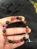 8MM Multi Tourmaline Smooth Round beads. AA quality Bracelet . Natural Multi Tourmaline length 7.5" code #70 weight 16.9gm