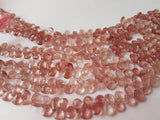 Strawberry Quartz faceted Pear Briolette 7x9MM , 10" Strand, Transparent Top Quality pear shape. Natural Stone