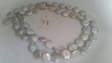 Bracelet 14MM FreshWater Pearl Coin , Natural White Pearl , Length 15.5 inch Pearl Coin  ,Flat Coin Top Quality