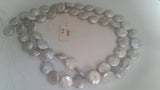 14MM FreshWater Pearl Coin , Natural White Pearl , Length 15.5 inch Pearl Coin Bracelet ,Flat Coin Top Quality