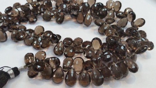 Smoky Quartz Faceted Pear Briolette, 8x10mm Approx size , 8 Inch Strand
