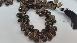 Smoky Quartz Faceted Pear Briolette, 8x10mm Approx size , 8 Inch Strand