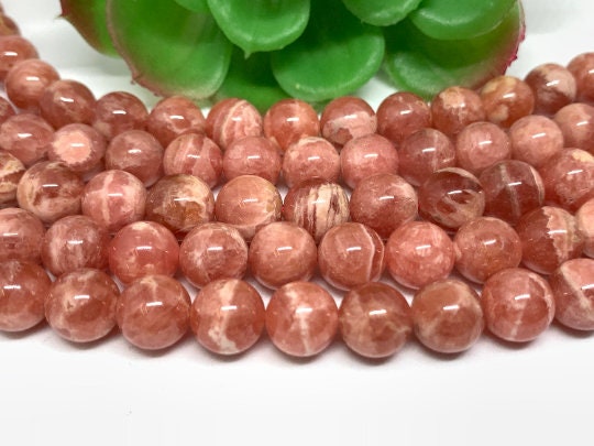 Rhodocrosite 10mm  Round Beads -Length 40mm - AAA Quality- Rhodochrosite Beads