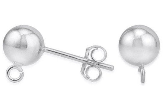 2 pcs Sterling Silver 4 mm Ball and Ring Earring with Nuts -Jewelry Findings SSC 44