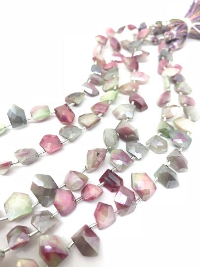 Moonstone Coated faceted Fancy Shape 6X8 mm - Length 8 Inches , Moonstone coated Briolettes, Moonstone coating pink and green