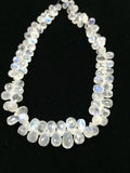 10 Inches Transparent Quality - Rainbow Moonstone Faceted Drops, Rainbow Briolettes, 4.5x7MM TO 6.5X10MM Graduate size