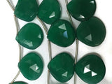 11pcs- 16x16mm-Green Onyx Faceted Heart Shape Briolette- Beautiful Deep Green Onyx