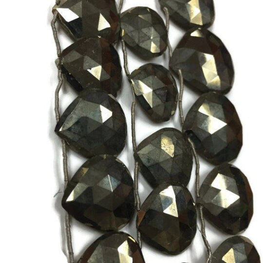 19-20mm -Pyrite faceted Heart Briolettes, Natural Pyrite Beads- 8 Inch strand  Briolettes