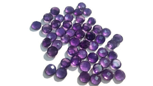 7mm Amethyst faceted Coin Checker cut one side , Top Quality Loose stone , Pack of 5 Pc