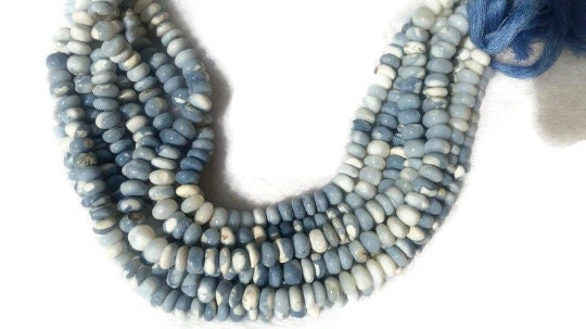 6MM PERUVIAN BLUE opal Smooth Roundel shape, Natural opal beads, Length 10