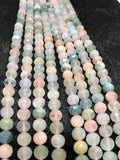 8MM Morganite and Aquamarine faceted Round AA grade, , Length 15.5" Machine cut top quality round beads.