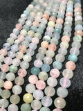 8MM Morganite and Aquamarine faceted Round AA grade, , Length 15.5" Machine cut top quality round beads.