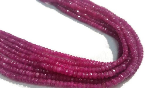 Pink Sapphire faceted Roundel Beads, Natural Sapphire 3mm , Top Quality Pink Sapphire deep pink color, Length 16