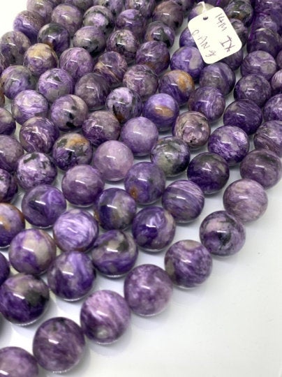14mm Charoite Smooth Round Beads (half Strand) 20 cm Length - AAA Quality - Gemstone Beads - Wholesale Price - Charoite Beads Origin Russia