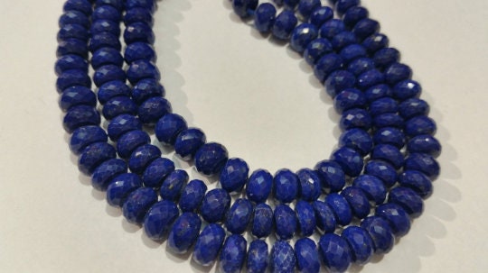 Lapis lazuli Faceted Rondelles 6mm , Dark Blue Fine Quality , Length in 10 