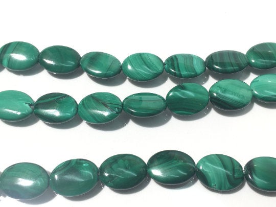 18x13 mm Malachite Oval Beads , Length of strand 40 cm - Top Quality , Natural Malachite Beads- Dark Green Color
