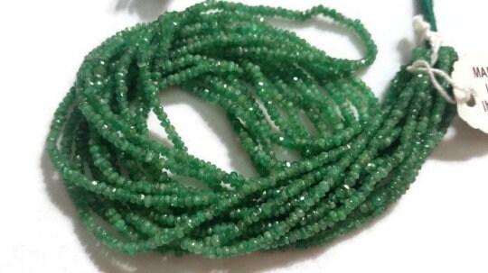 2mm Emerald Roundel faceted , Natural Emerald in Small size, Length of strand 15