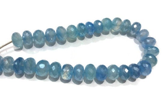 Blue Chalcedony Faceted Rondelles Mystic 10mm, Chalcedony Faceted Beads, Treated Color , Dyed color