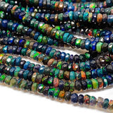 Black Ethiopian Opal Faceted Roundel Beads 4mm size, Length 16 Inch - Ethiopian Opal Faceted Rondelles- AAA Quality Beads